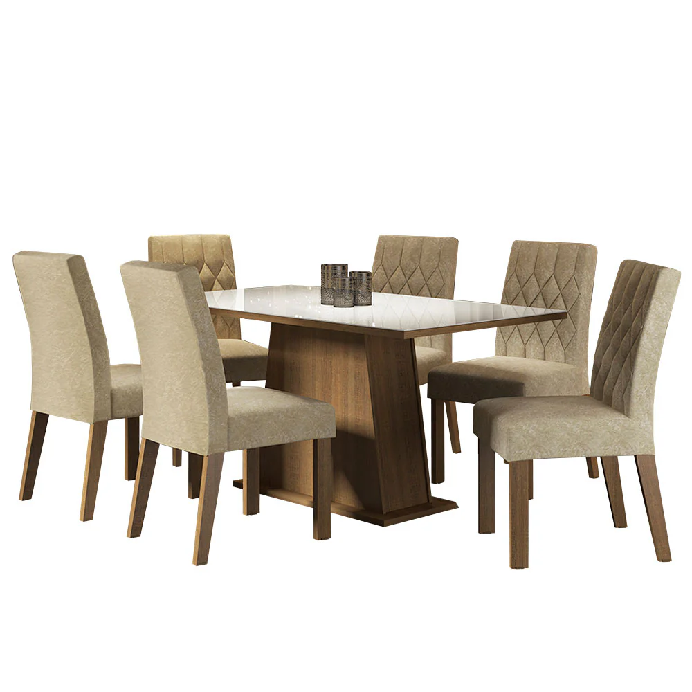 Juego de Comedor Mesa Tapa de Vidrio 6 Sillas Marrón/Blanco/Imperial Stéfani Madesa - Image 3