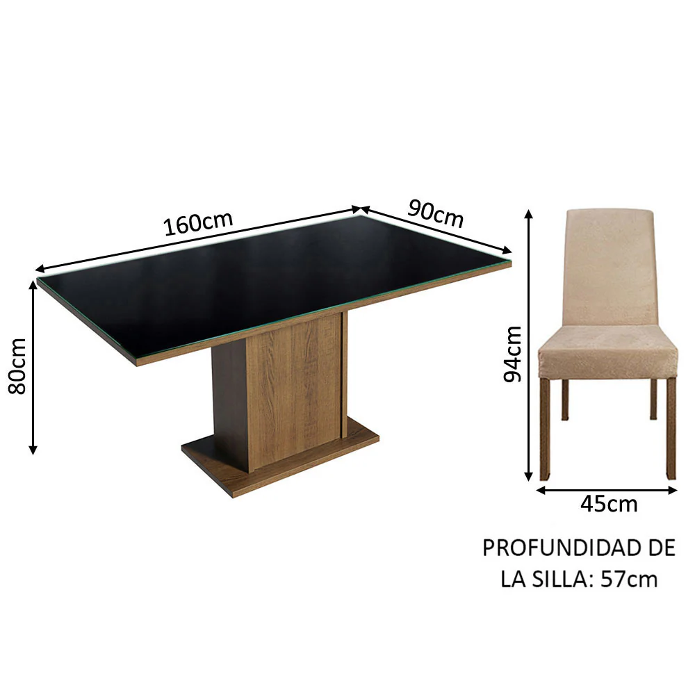Juego de Comedor Mesa Tapa de Vidrio 6 Sillas Marrón/Negro/Imperial Alexis Madesa - Image 3