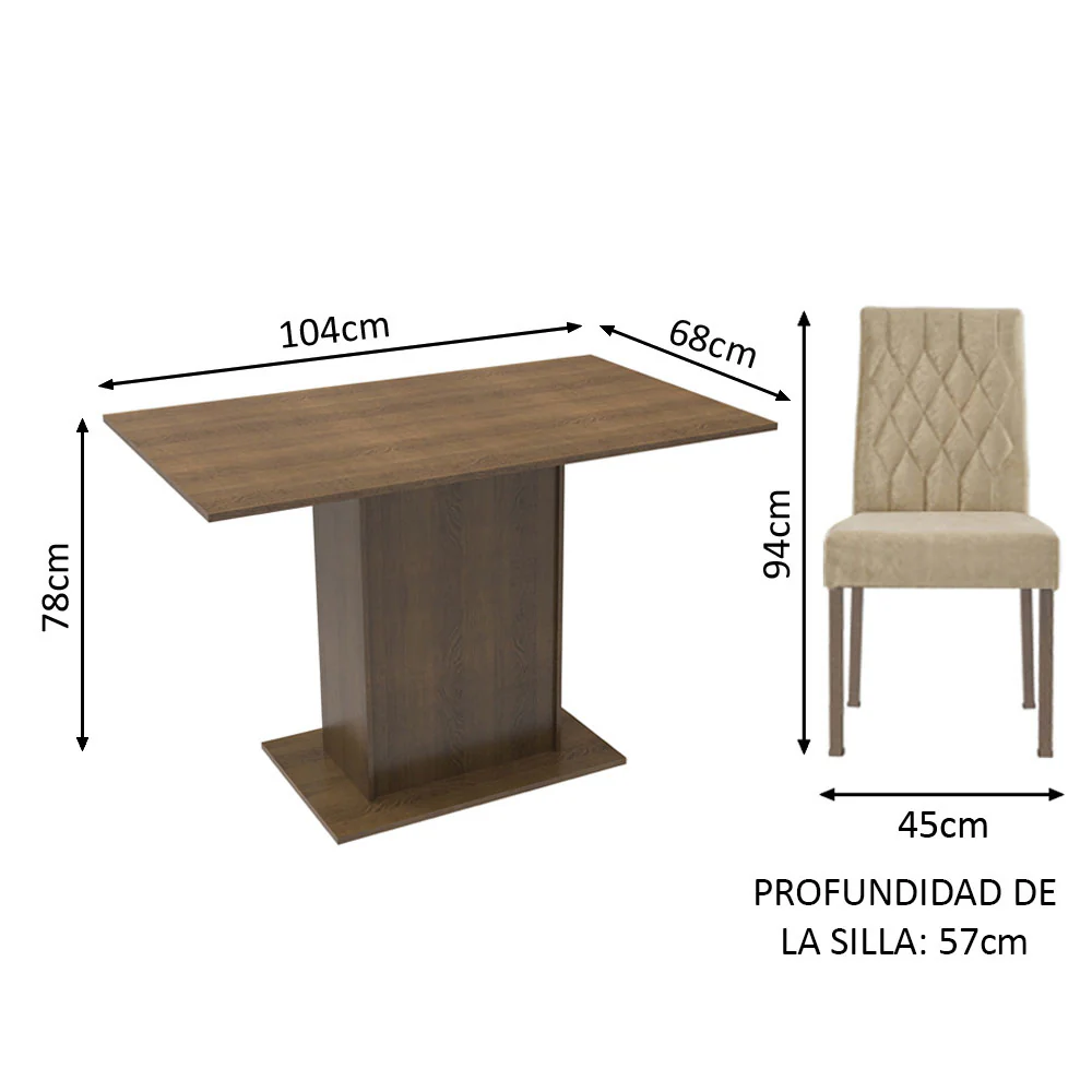 Juego de Comedor Mesa Tapa Madera 2 Sillas Tainá Madesa - Marrón/Imperial - Image 2