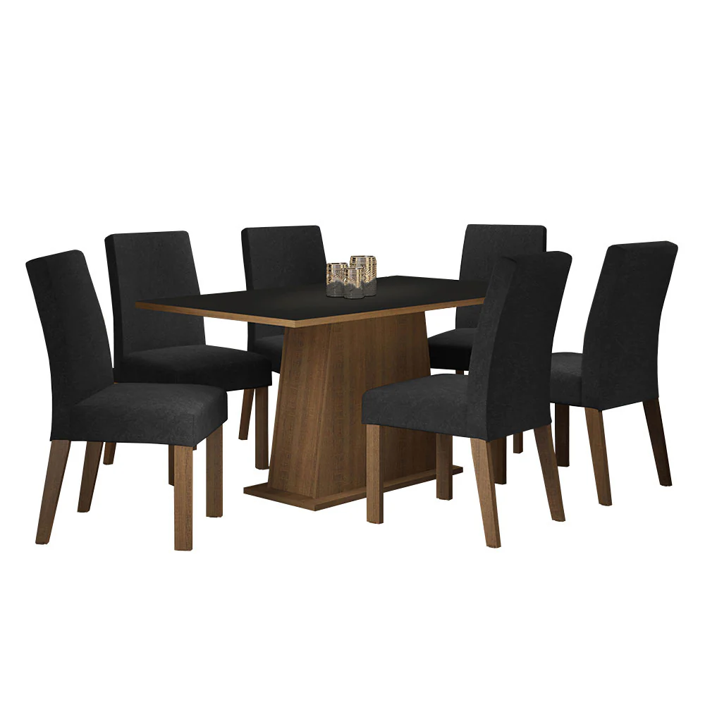 Juego de Comedor Mesa con Tapa de Madera 6 Sillas Marrón/Negro/Oxford Luciana - Image 3