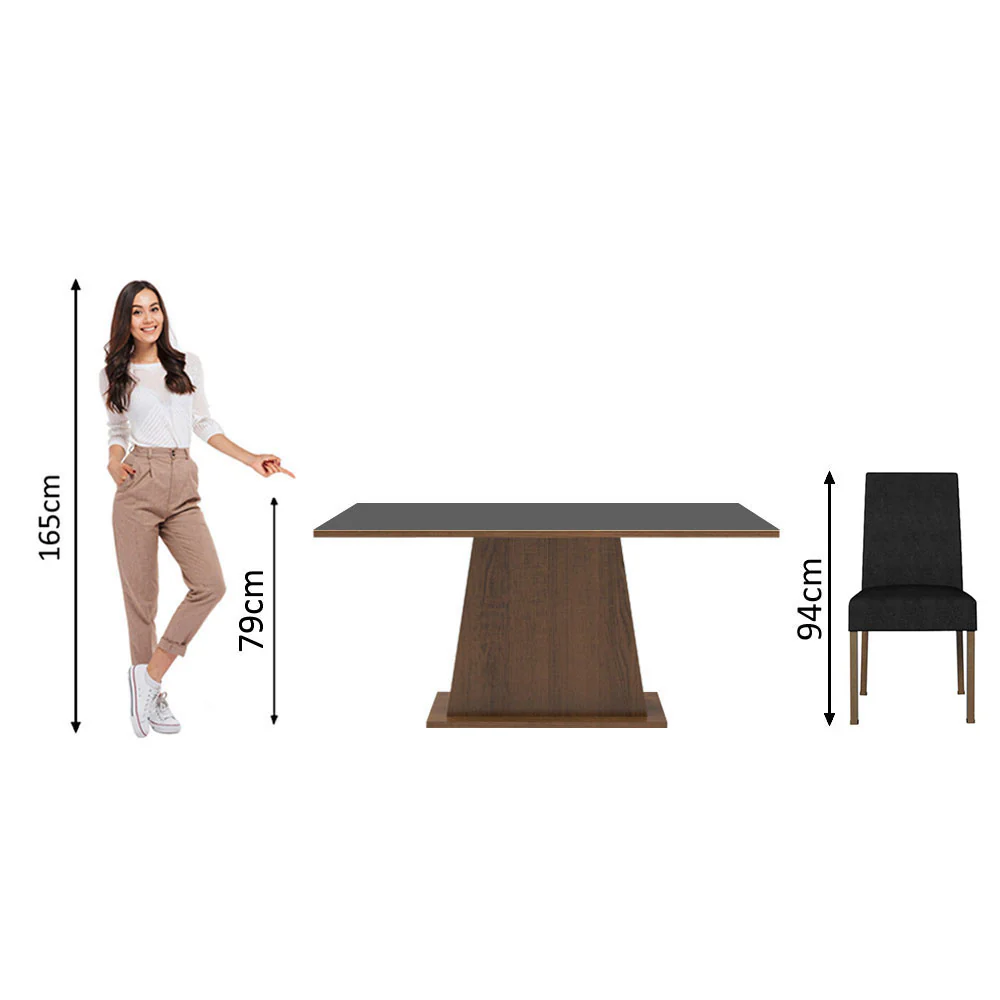 Juego de Comedor Mesa con Tapa de Madera 6 Sillas Marrón/Negro/Oxford Luciana - Image 4