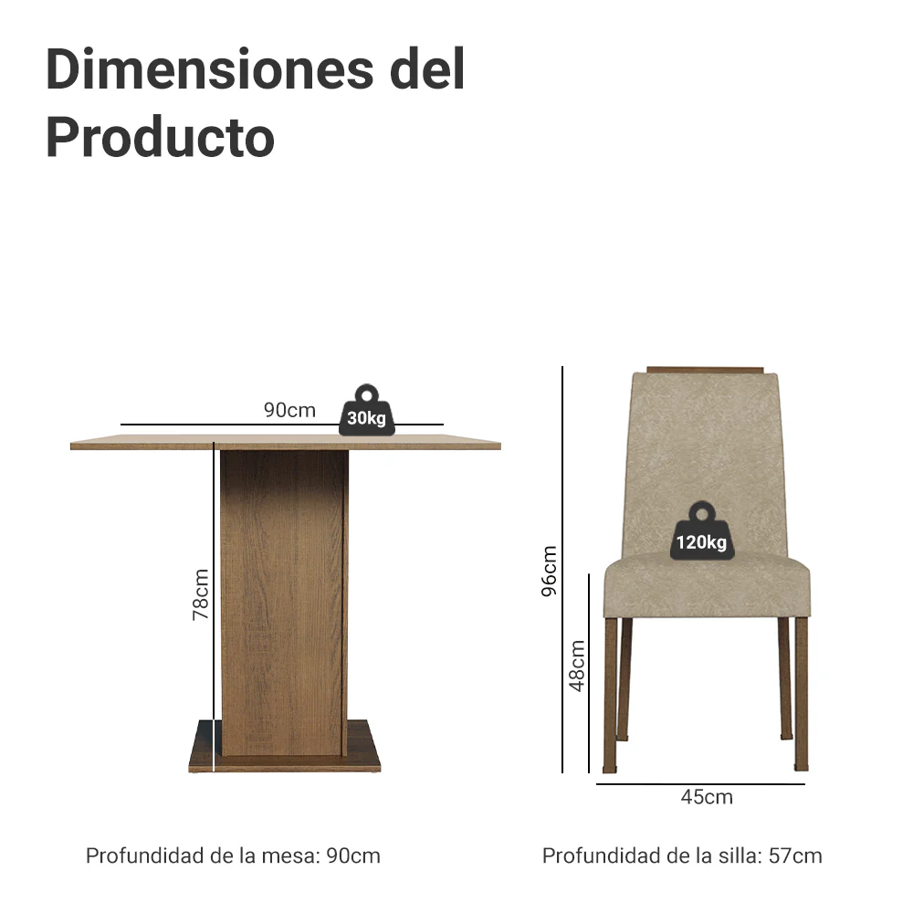 Juego de Comedor Mesada de Madera 4 Sillas Aspen Marrón/Crema/Imperial - Image 2