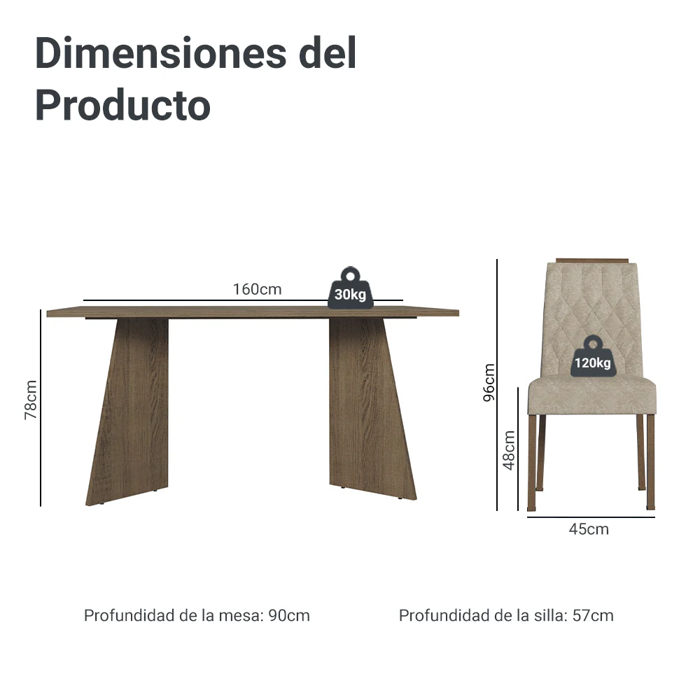 Juego de Comedor Mesada de Madera 4 Sillas Tulum Marrón/Imperial - Image 2