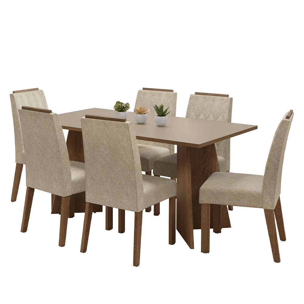 Juego de Comedor Mesada de Madera 6 Sillas Leon Marrón/Crema/Imperial - Image 3