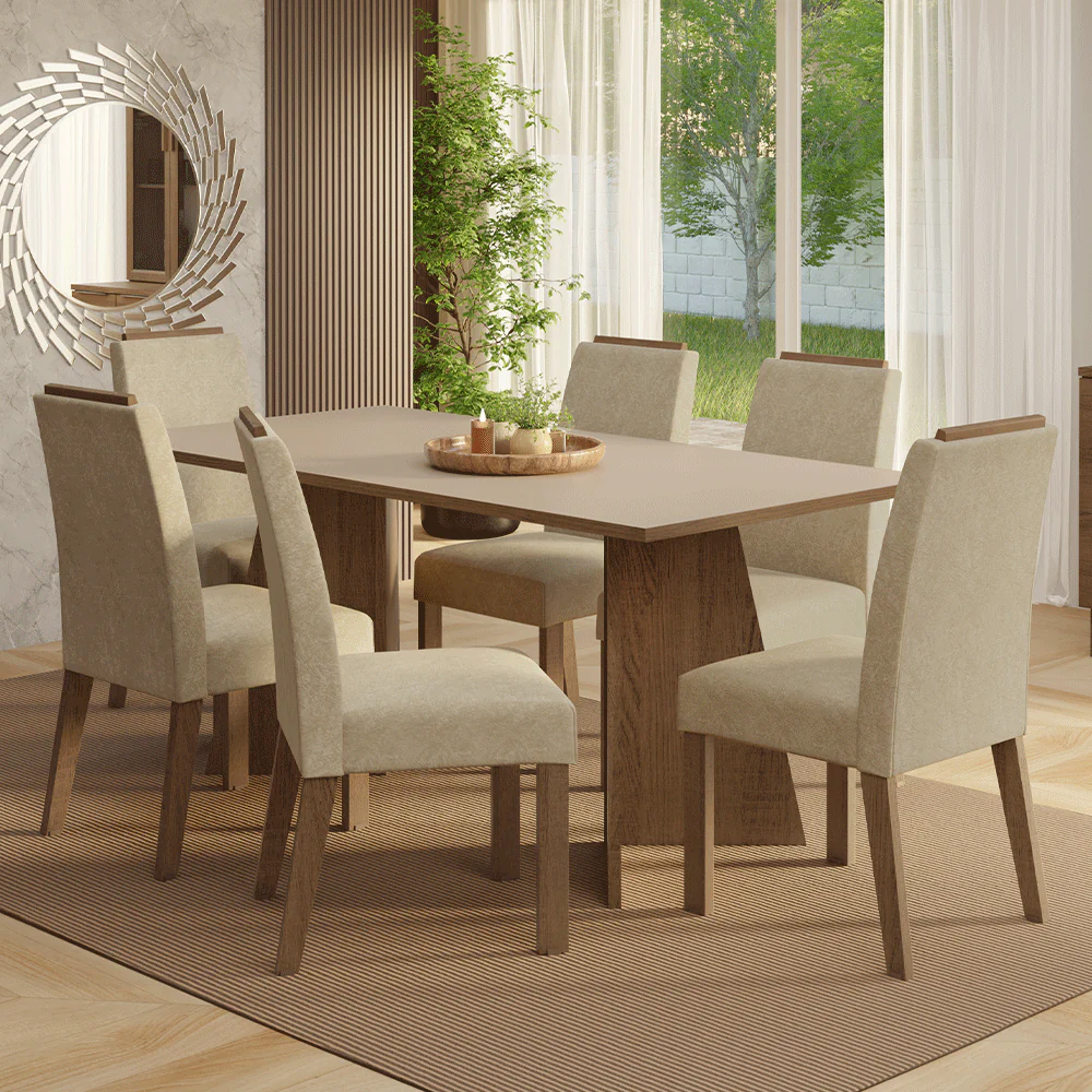 Juego de Comedor Mesada de Madera 6 Sillas Minsk Marrón/Negro/Oxford