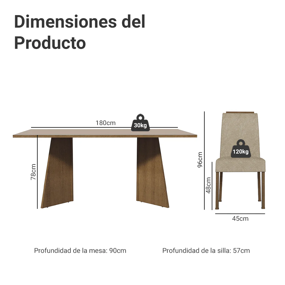 Juego de Comedor Mesada de Madera 6 Sillas Minsk Marrón/Negro/Oxford - Image 2