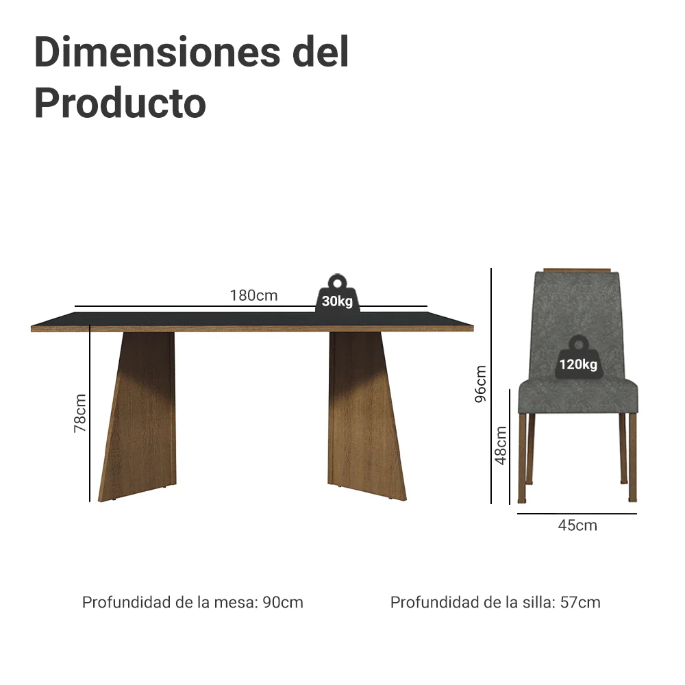 Juego de Comedor Mesada de Madera 6 Sillas Minsk Marrón/Negro/Silver - Image 2