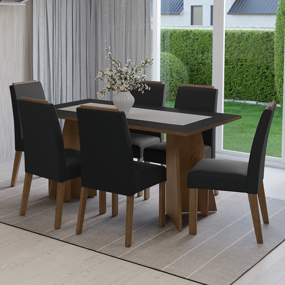 Juego de Comedor Mesada de Madera 6 Sillas Soho Marrón/Negro/Oxford