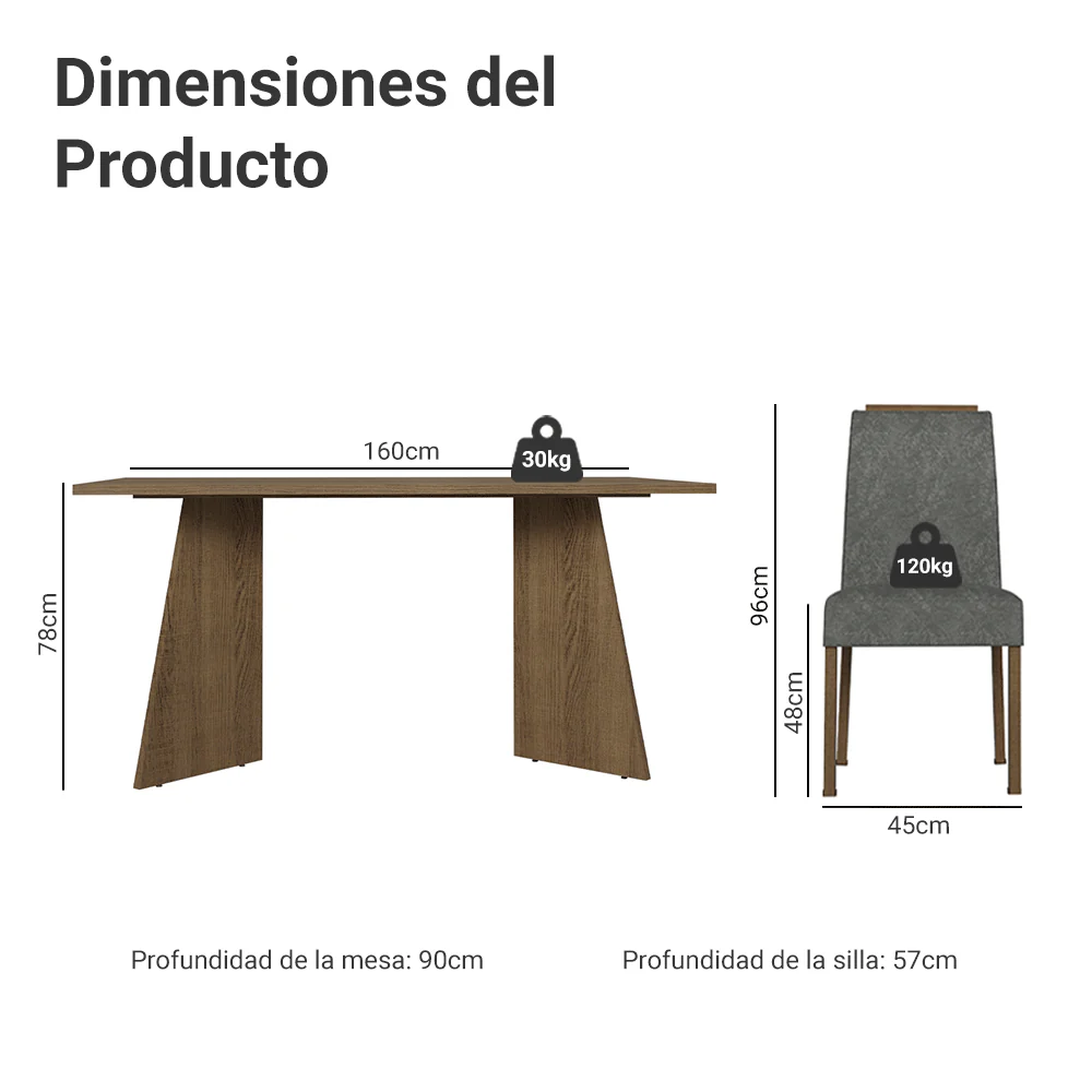 Juego de Comedor Mesada de Madera 6 Sillas Soho Marrón/Silver - Image 2