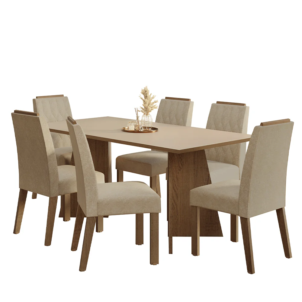 Juego de Comedor Mesada de Madera 6 Sillas York Marrón/Crema/Imperial - Image 3