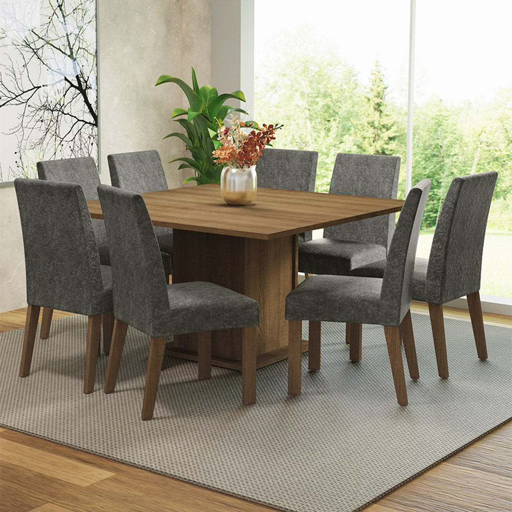 Juego de Comedor Mesada de Madera 8 Sillas Doris Marrón/Silver