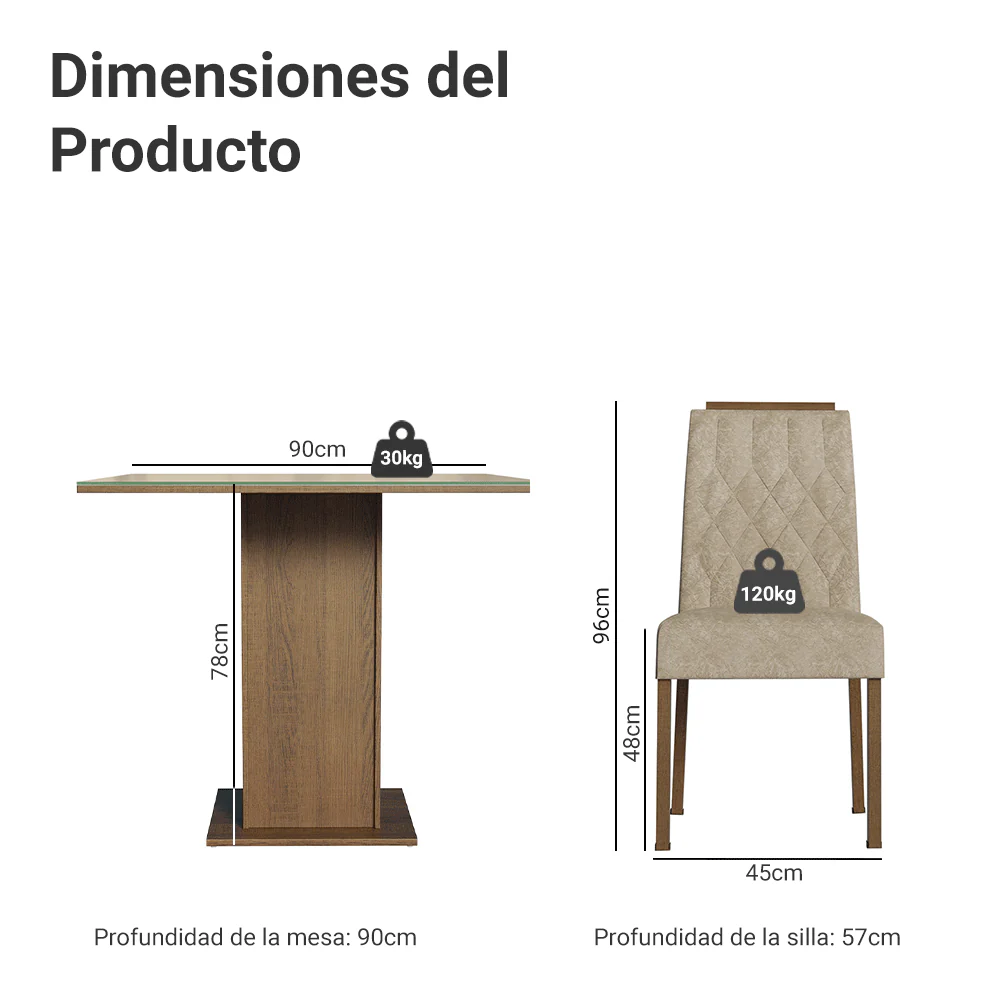 Juego de Comedor Mesada de Vidrio 4 Sillas Capri Marrón/Crema/Imperial - Image 2