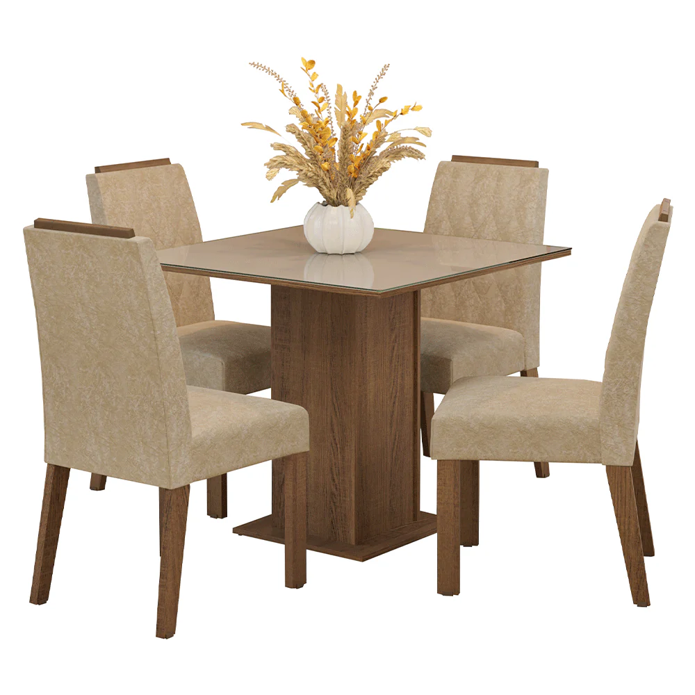 Juego de Comedor Mesada de Vidrio 4 Sillas Capri Marrón/Crema/Imperial - Image 3