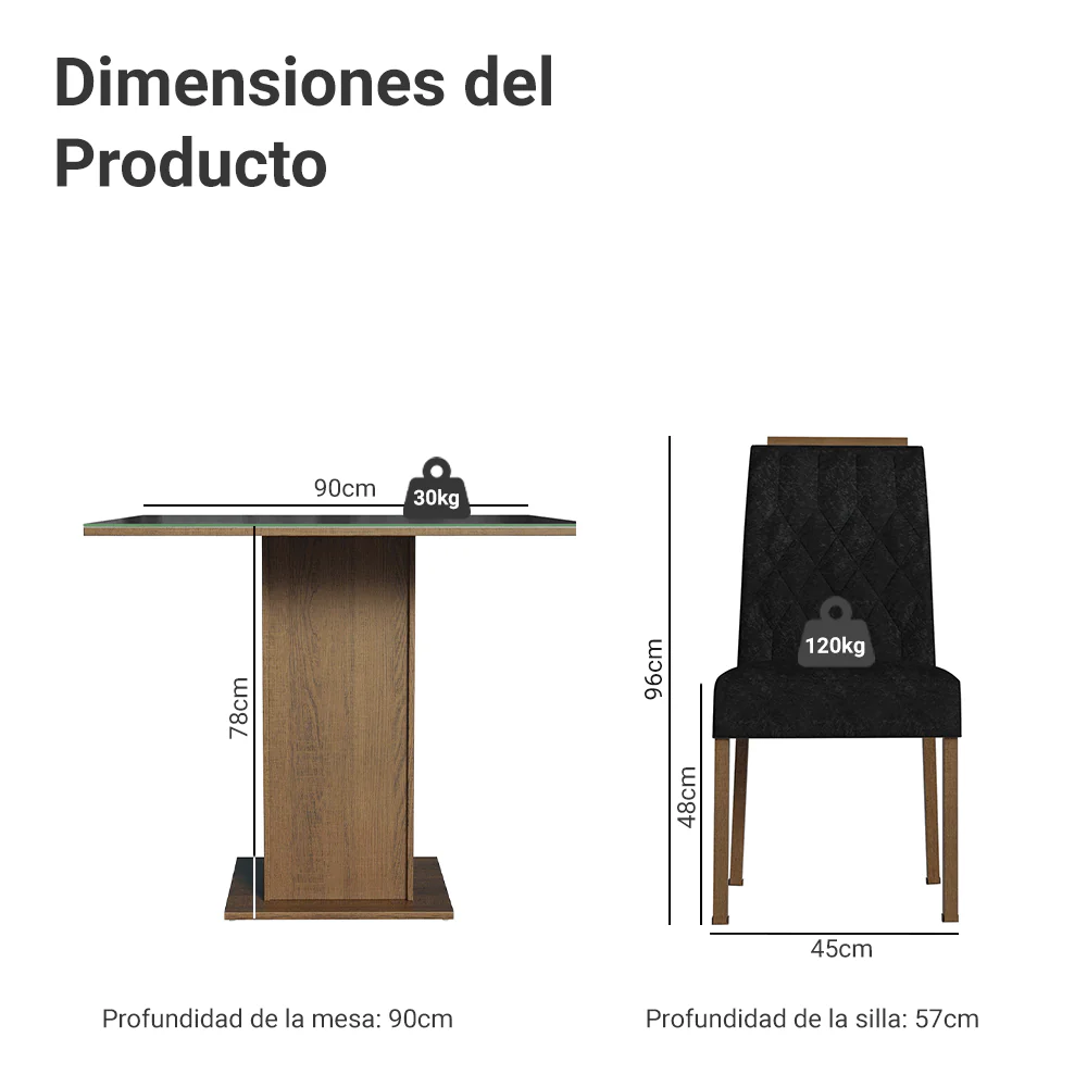 Juego de Comedor Mesada de Vidrio 4 Sillas Capri Marrón/Negro/Oxford - Image 2