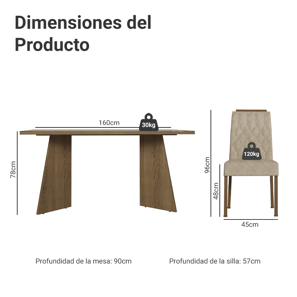 Juego de Comedor Mesada de Vidrio 6 Sillas Sintra Marrón/Crema/Imperial - Image 2
