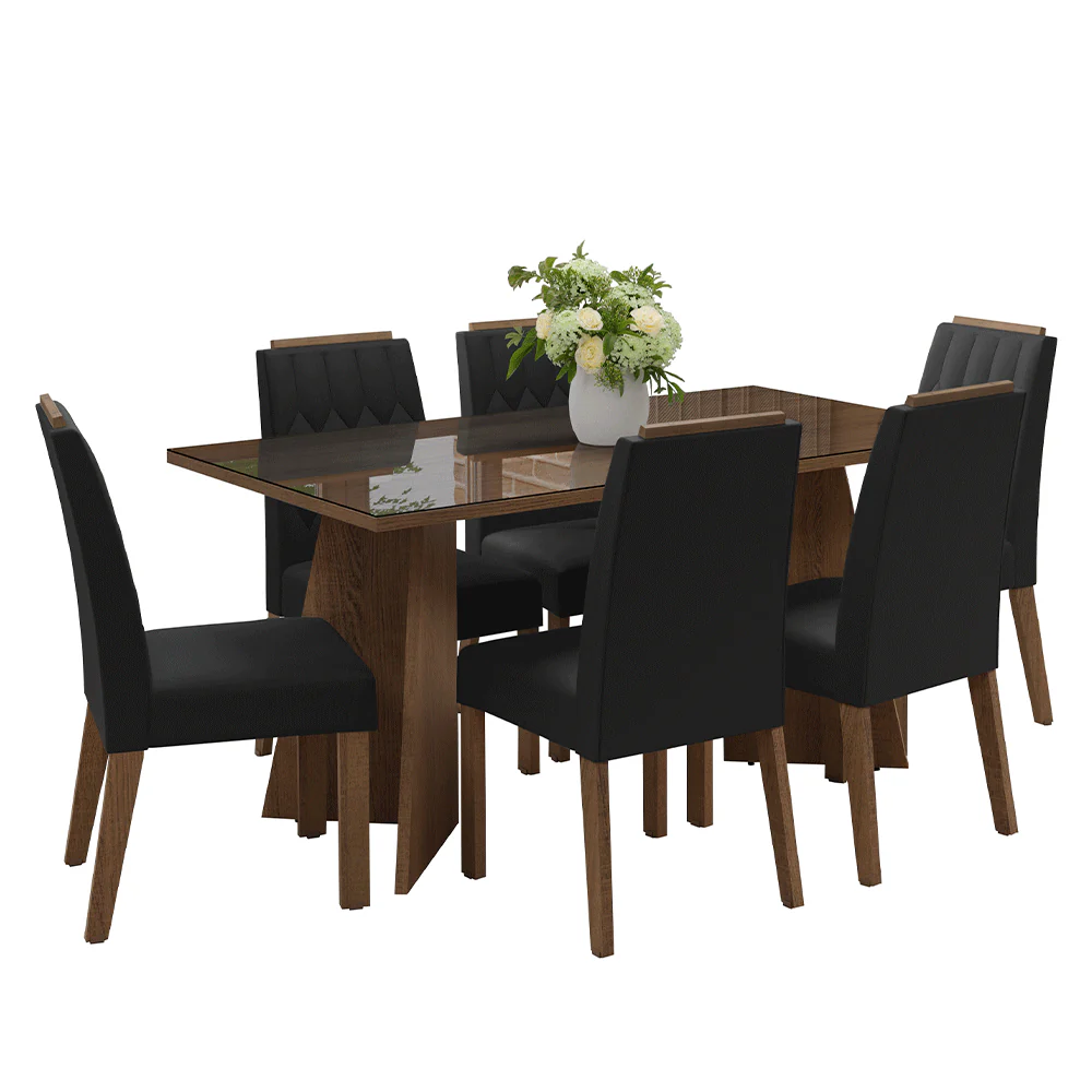 Juego de Comedor Mesada de Vidrio 6 Sillas Sintra Marrón/Oxford - Image 3