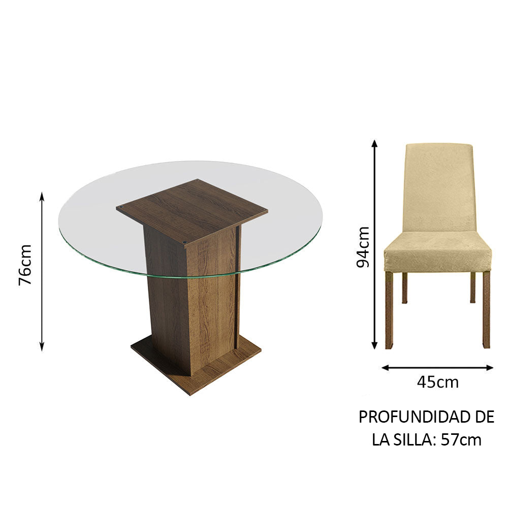 Juego de Comedor Mesada de Vidrio Redonda 4 Sillas Mile Marrón/Imperial - Image 2