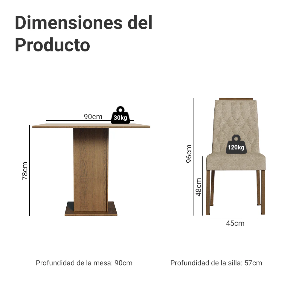 Juego de Comedor Tapa de Madera 4 Sillas Marrón/Crema/Imperial Verbena Madesa - Image 2