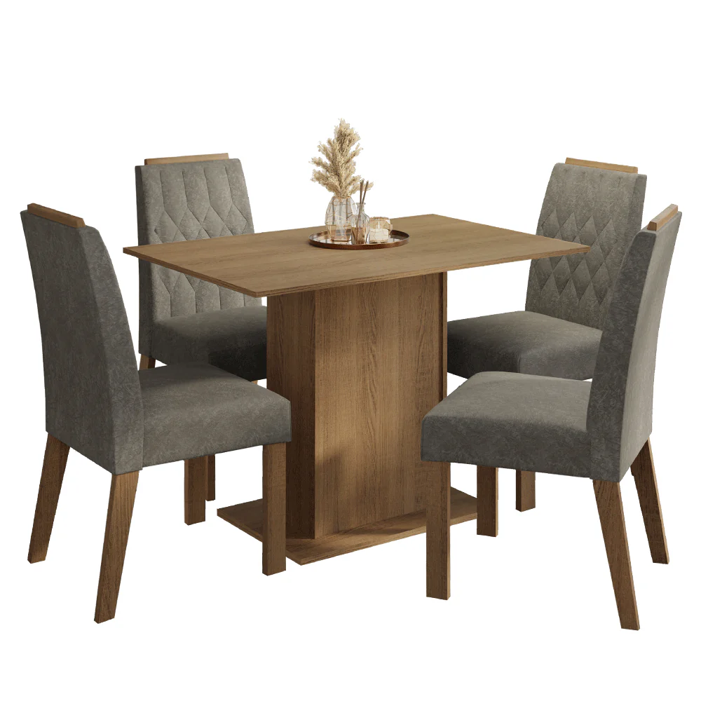 Juego de Comedor Tapa de Madera 4 Sillas Marrón/Silver Romã Madesa - Image 3