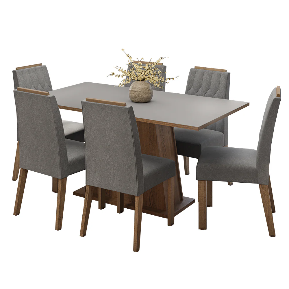 Juego de Comedor Tapa de Madera 6 Sillas Marrón/Gris/Silver Cedro Madesa - Image 3