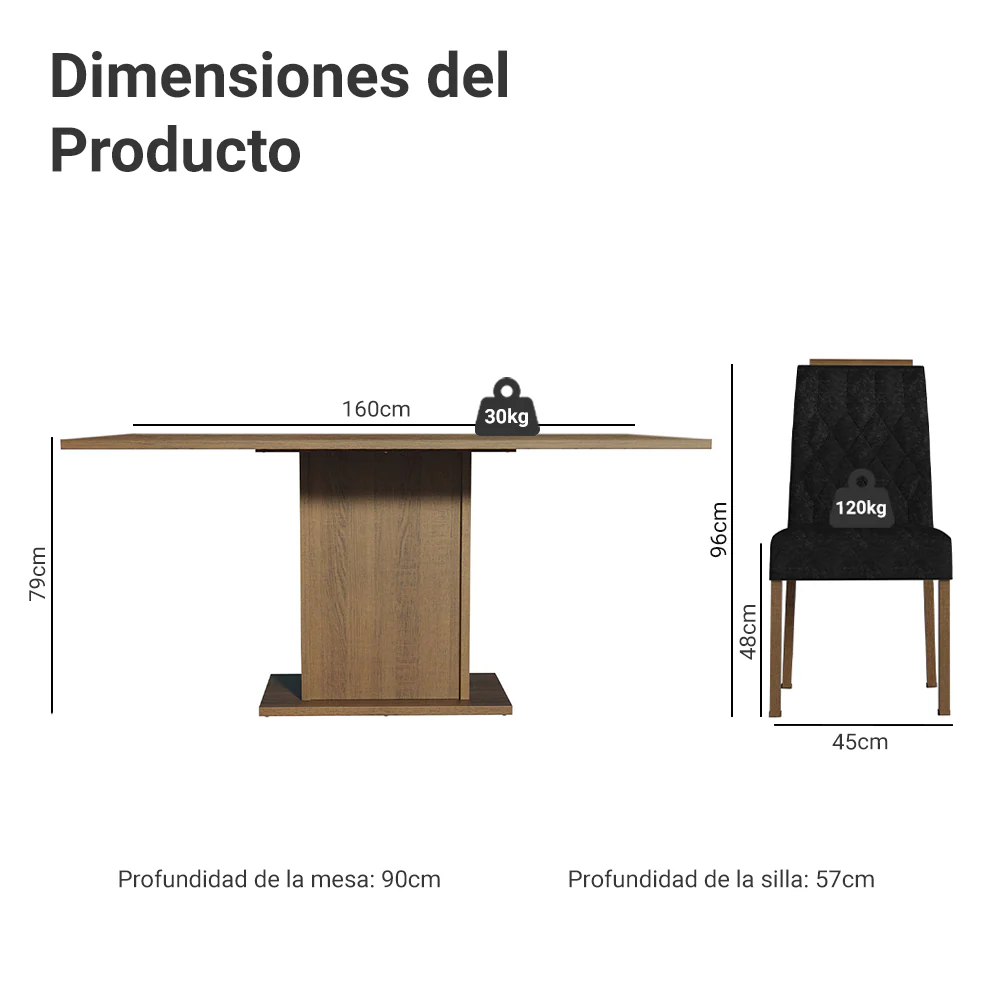 Juego de Comedor Tapa de Madera 6 Sillas Marrón/Oxford Bosque Madesa - Image 2