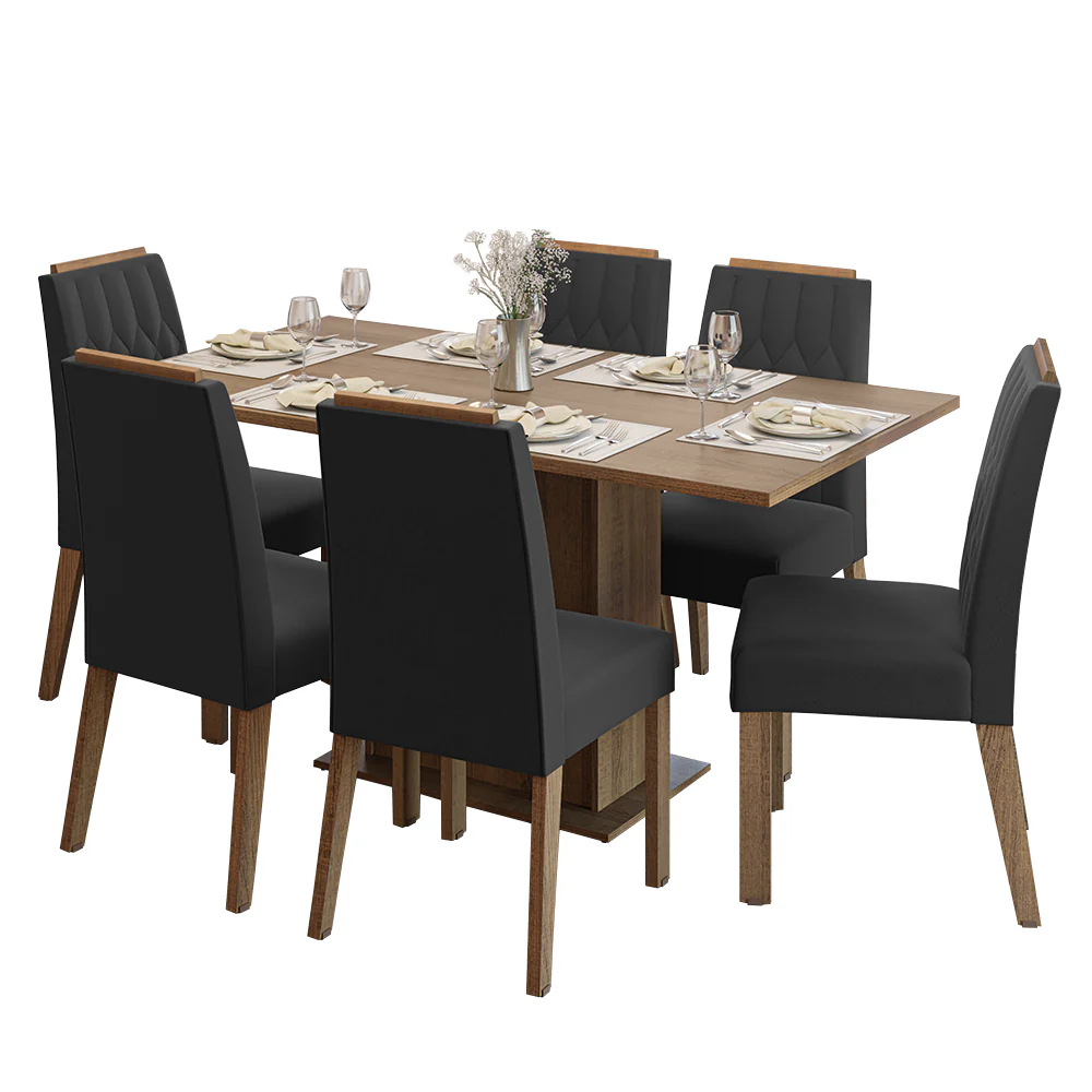 Juego de Comedor Tapa de Madera 6 Sillas Marrón/Oxford Bosque Madesa - Image 3