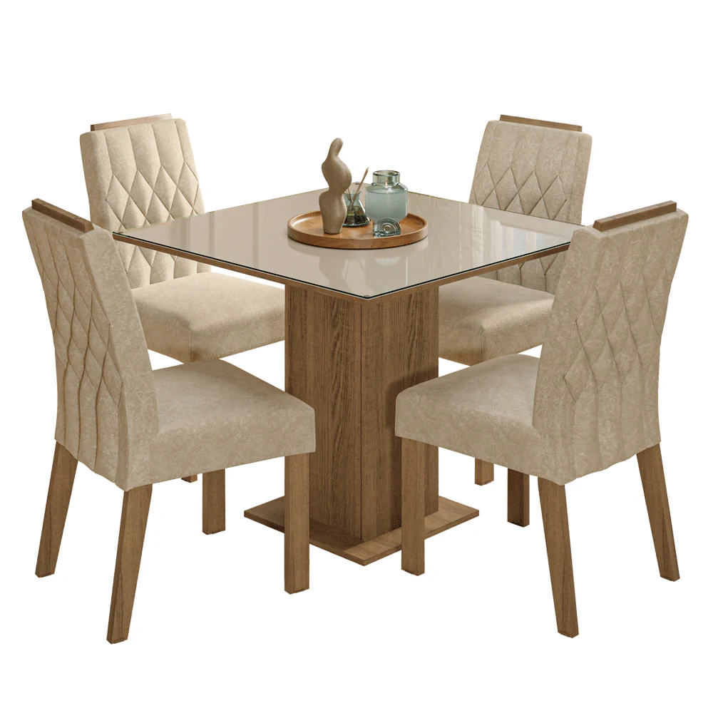 Juego de Comedor Tapa de Vidrio 4 Sillas Marrón/Crema/Imperial Sálvia Madesa - Image 3