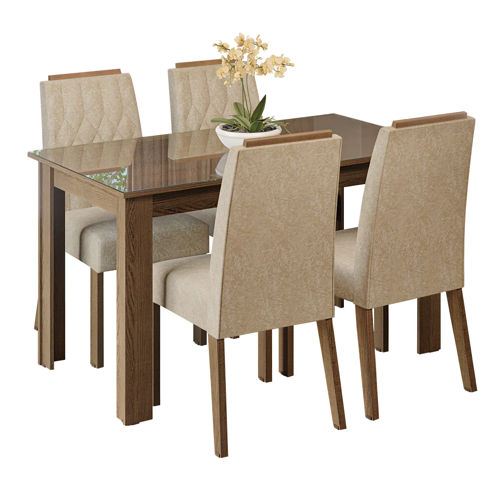 Juego de Comedor Tapa de Vidrio 4 Sillas Marrón/Imperial Pétala Madesa - Image 3