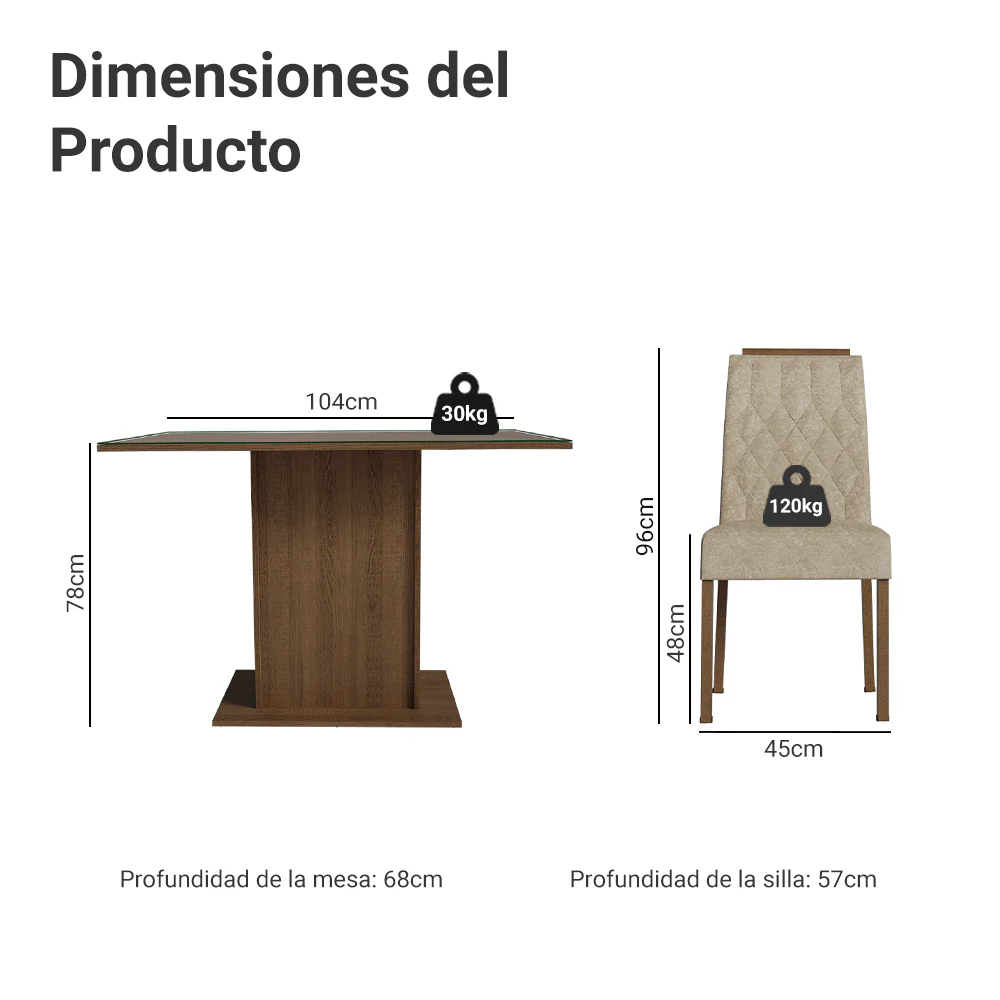 Juego de Comedor Tapa de Vidrio 4 Sillas Marrón/Imperial Pitanga Madesa - Image 2