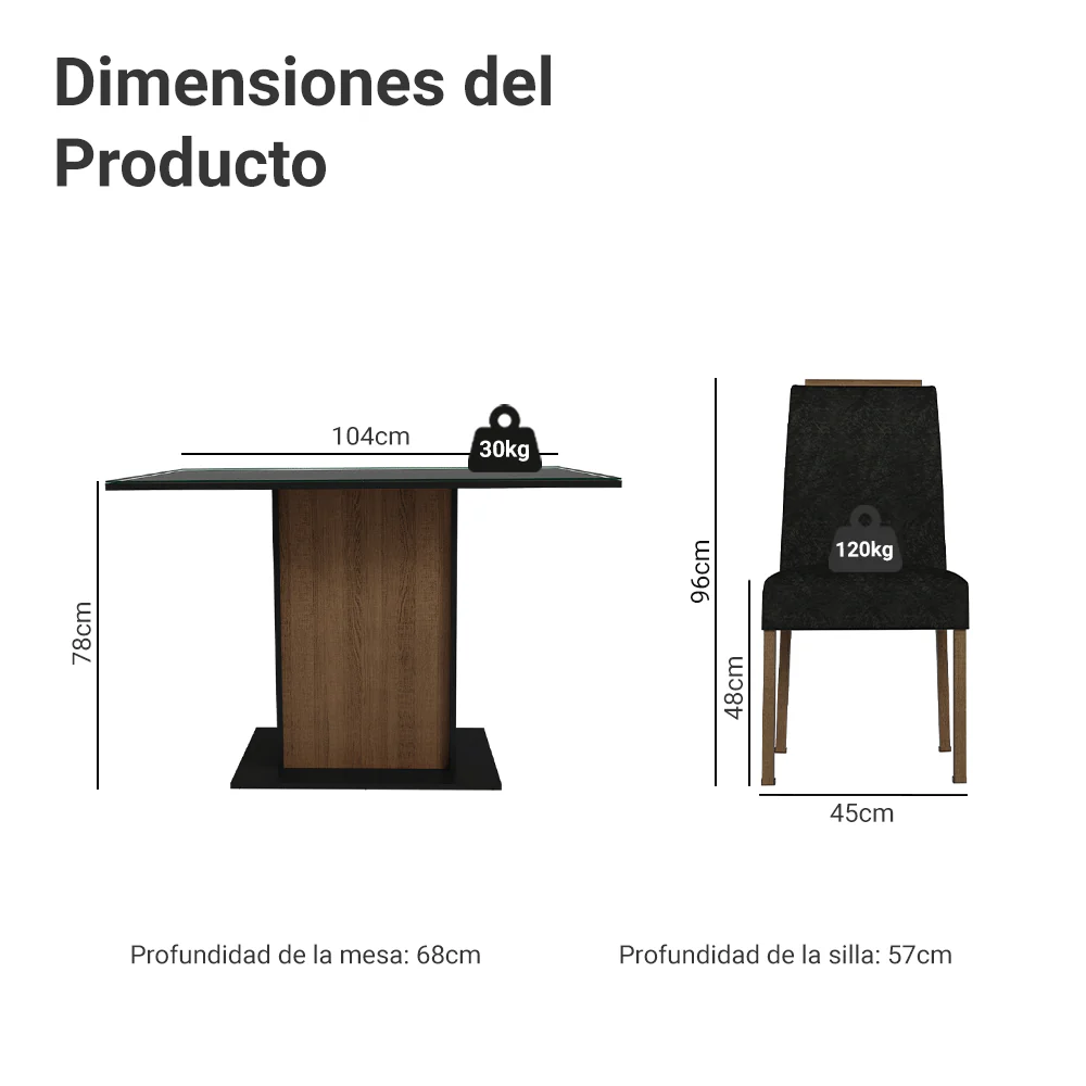 Juego de Comedor Tapa de Vidrio 4 Sillas Marrón/Negro/Oxford Jasmin Madesa - Image 2