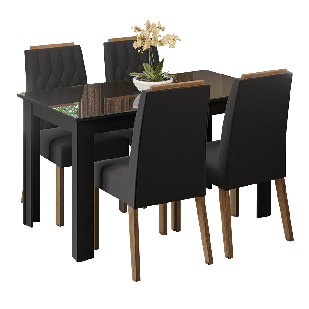 Juego de Comedor Tapa de Vidrio 4 Sillas Marrón/Negro/Oxford Pétala Madesa - Image 3