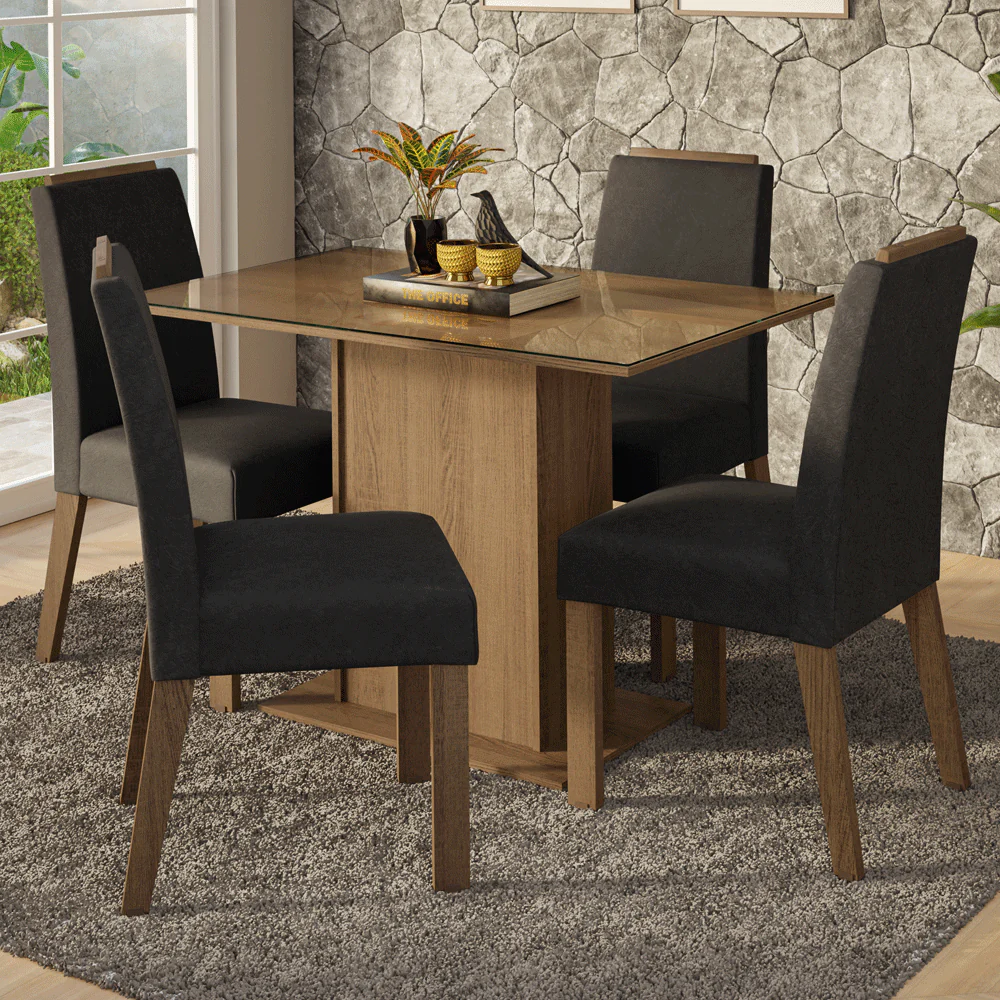 Juego de Comedor Tapa de Vidrio 4 Sillas Marrón/Oxford Jasmin Madesa