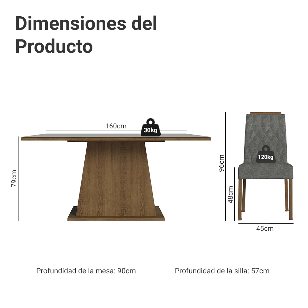 Juego de Comedor Tapa de Vidrio 6 Sillas Marrón/Gris/Silver Peônia Madesa - Image 3