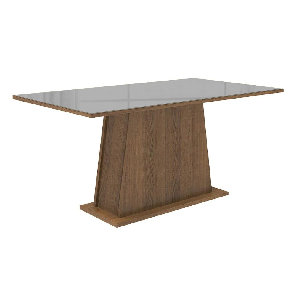 Juego de Comedor Tapa de Vidrio 6 Sillas Marrón/Gris/Silver Peônia Madesa - Image 6