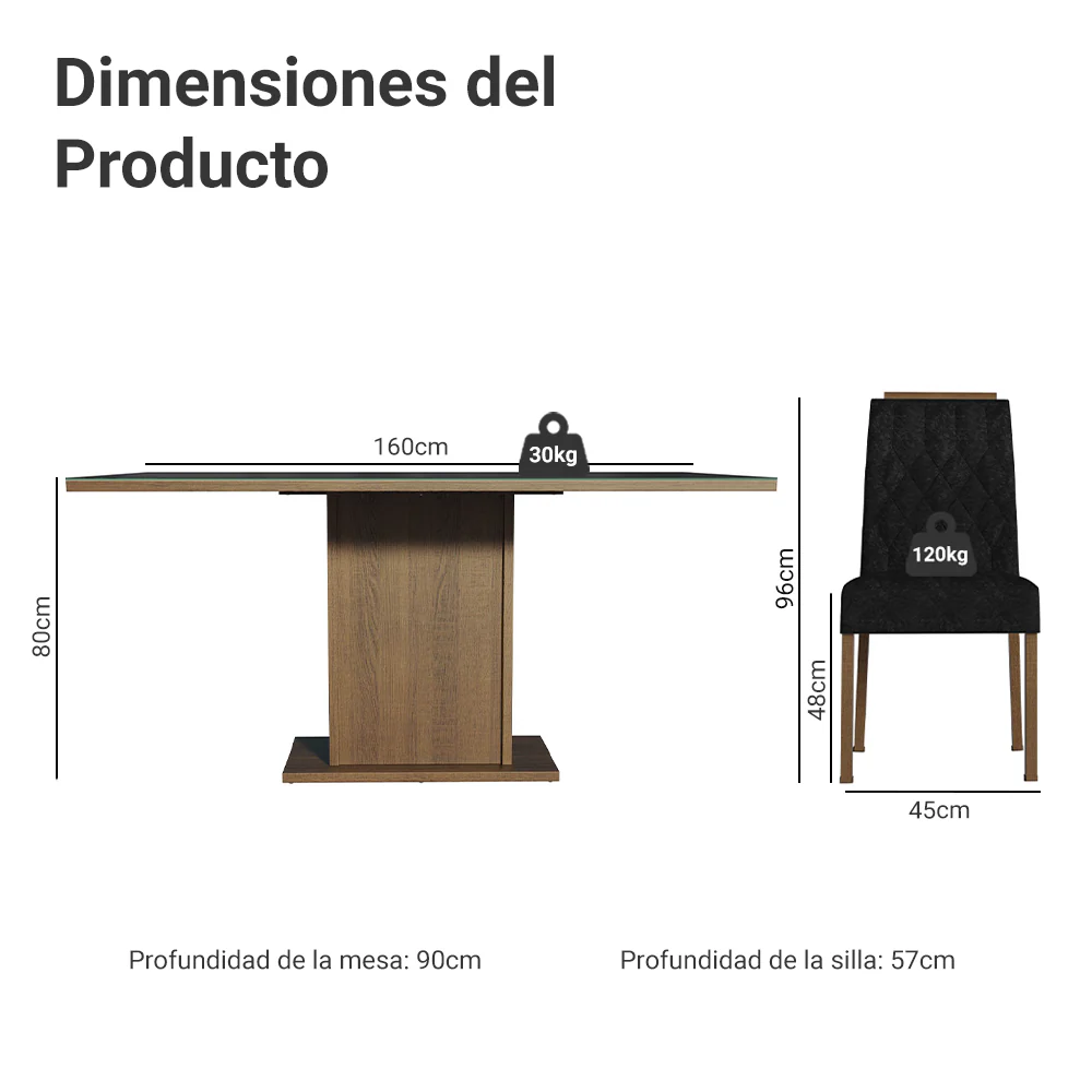 Juego de Comedor Tapa de Vidrio 6 Sillas Marrón/Negro/Oxford Azaleia Madesa - Image 2