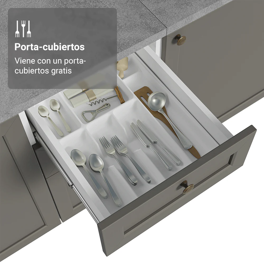 Kit 2 Bajo Mesadas con 3 Cajones 4 Puertas (Sin Mesada) Vik Blanco/Gris 01 - Image 8