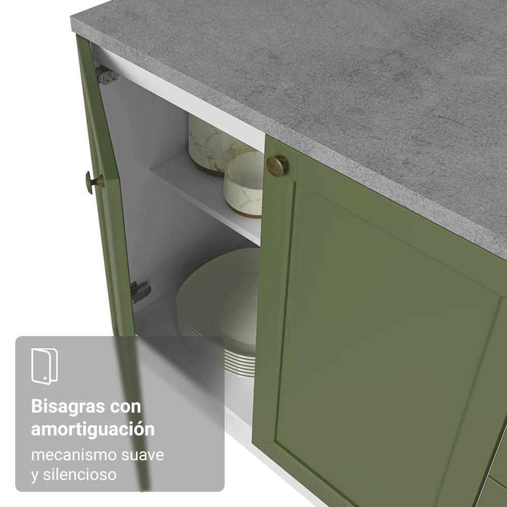 Kit 2 Bajo Mesadas con 3 Cajones 4 Puertas (Sin Mesada) Vik Blanco/Verde 01 - Image 6