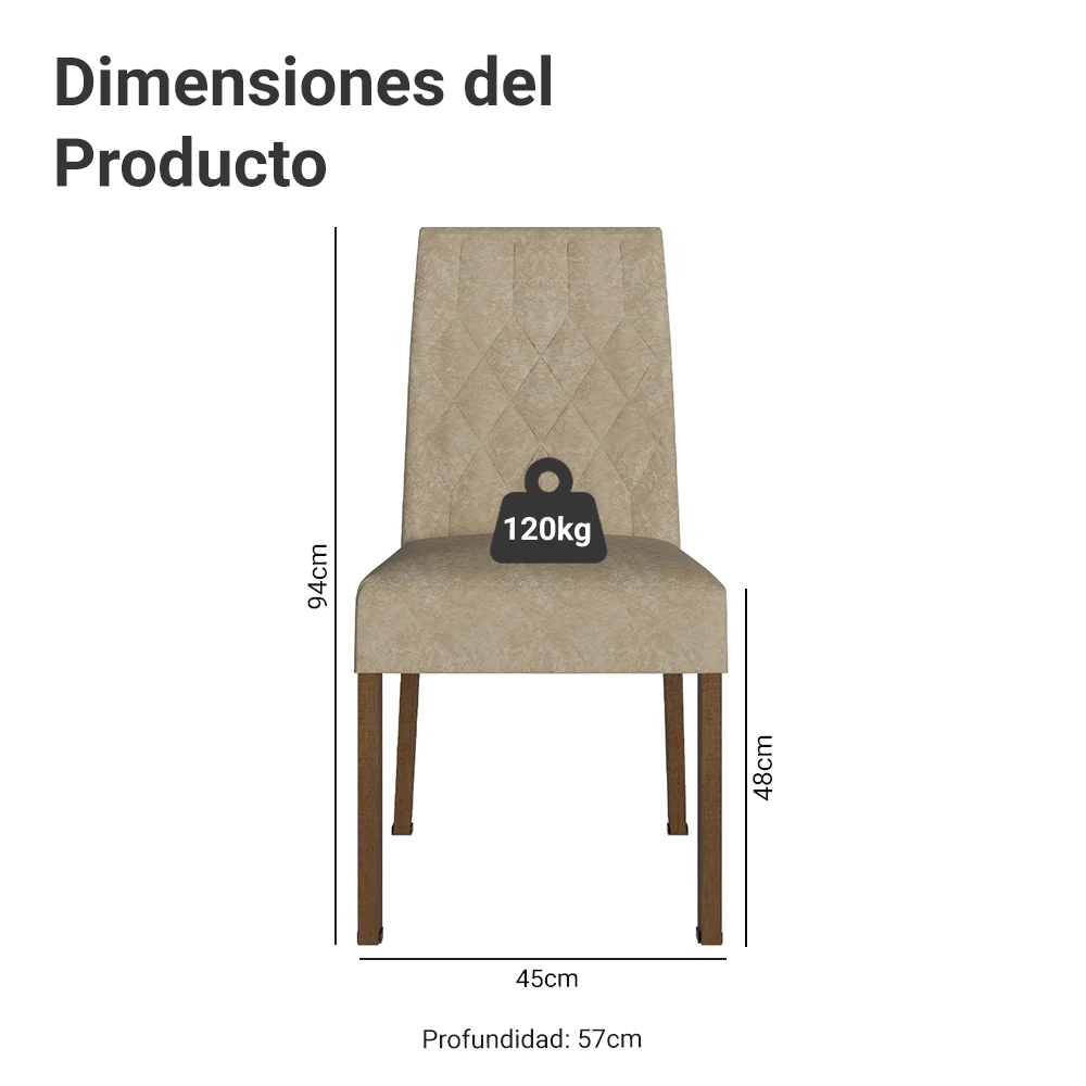 Kit 4 Sillas para Comedor 4256 Marrón/Gamuza Imperial Madesa - Image 2