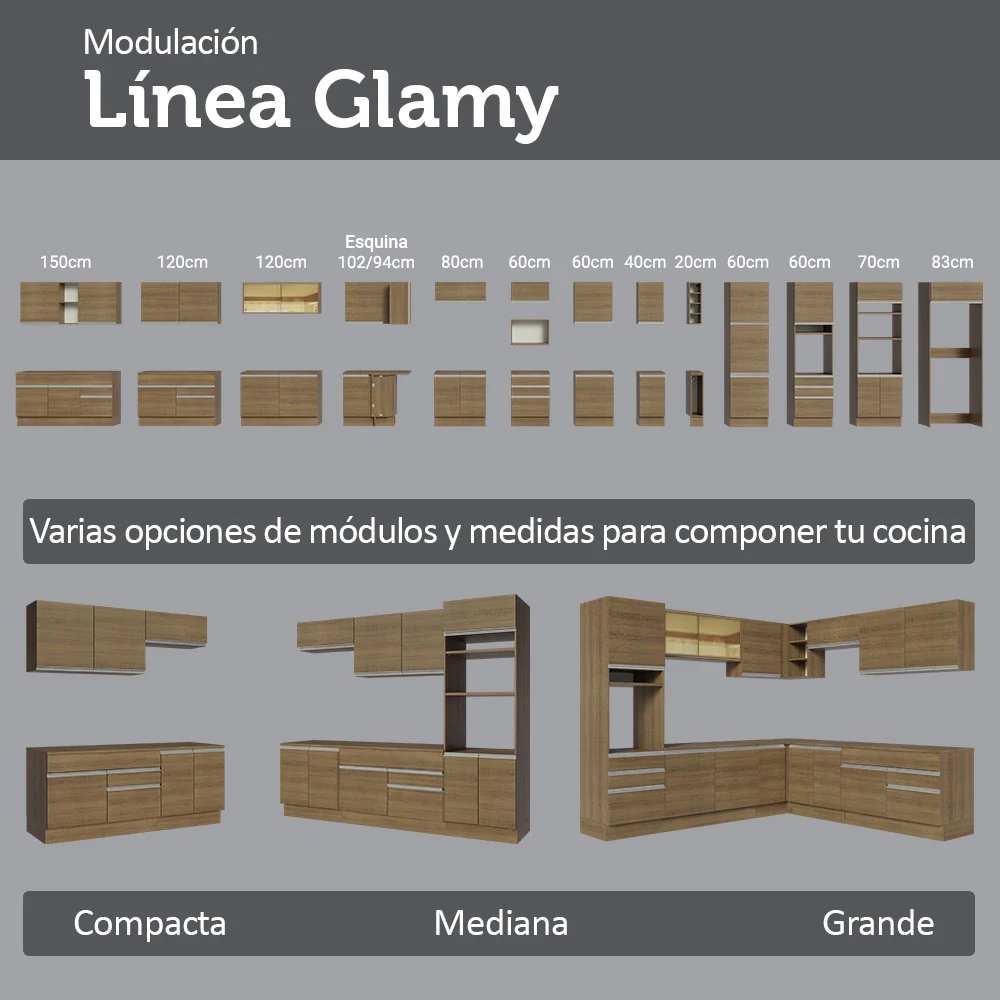 Kit Bajo Mesada + Cristalero 70cm Marrón Glamy Madesa 02 - Image 6