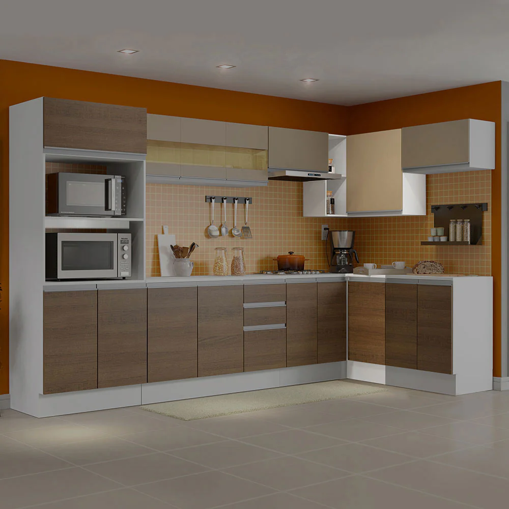 Kit Cocina Esquinera 100% MDF 2 Puertas y Nicho Marrón/Crema/Blanco Smart Madesa - Image 2