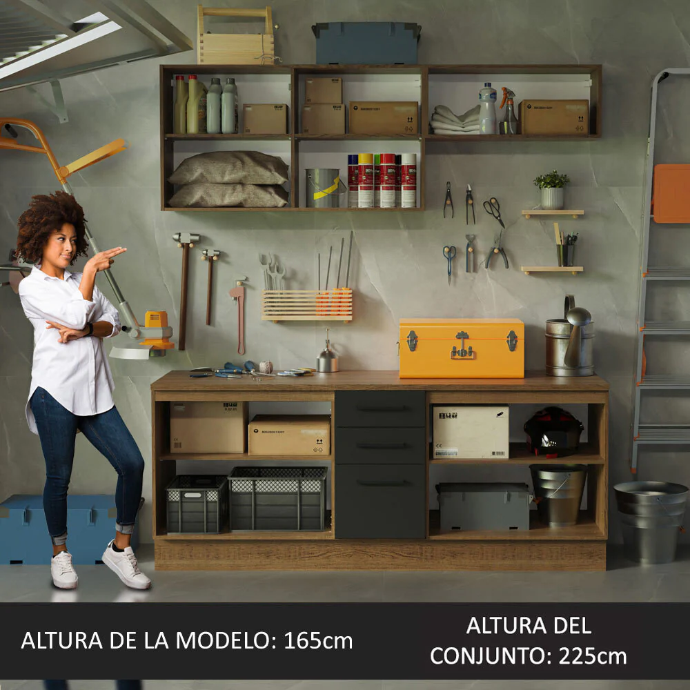 Kit con 2 Bajo mesada e 2 Alacena Multiuso 200cm Marrón/Negro Agata Madesa - Image 5