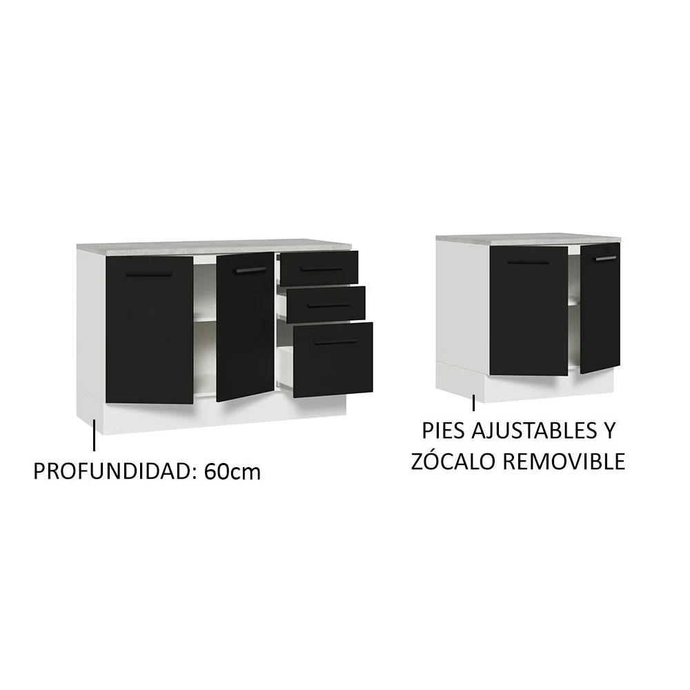 Kit con 2 Bajo mesada Multiuso 4 Puertas 3 Cajones Blanco/Negro Agata Madesa - Image 4