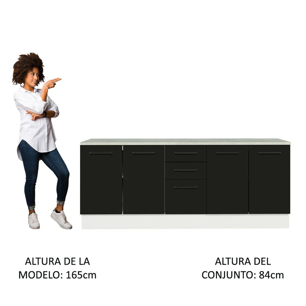Kit con 2 Bajo mesada Multiuso 4 Puertas 3 Cajones Blanco/Negro Agata Madesa - Image 5