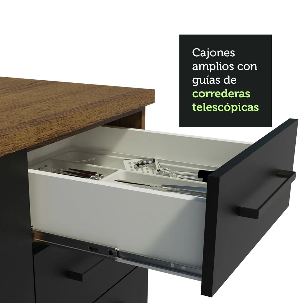 Kit con 2 Bajo mesada Multiuso 4 Puertas 3 Cajones Marrón/Negro Agata Madesa - Image 7