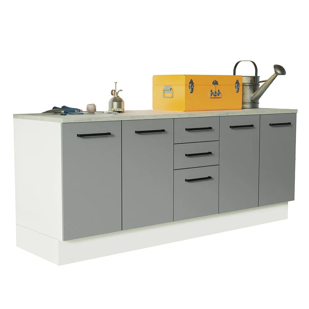 Kit con 2 Gabinetes Bajos 4 Puertas 3 Cajones Blanco/Gris Agata - Image 3
