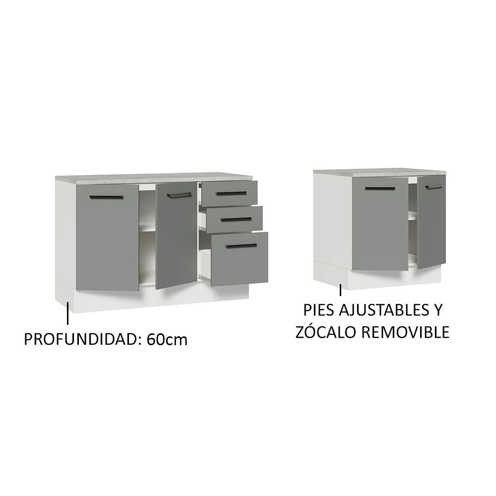 Kit con 2 Gabinetes Bajos 4 Puertas 3 Cajones Blanco/Gris Agata - Image 4