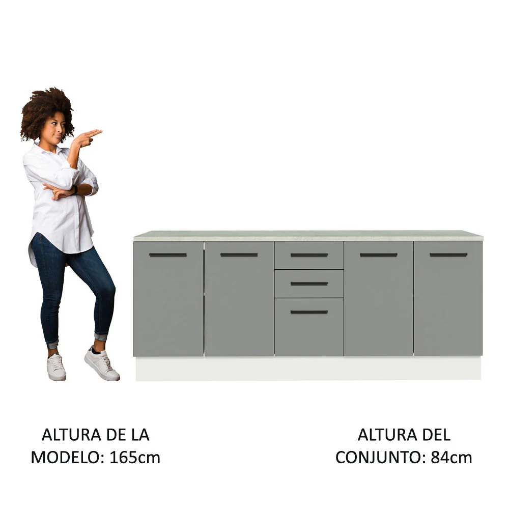 Kit con 2 Gabinetes Bajos 4 Puertas 3 Cajones Blanco/Gris Agata - Image 5