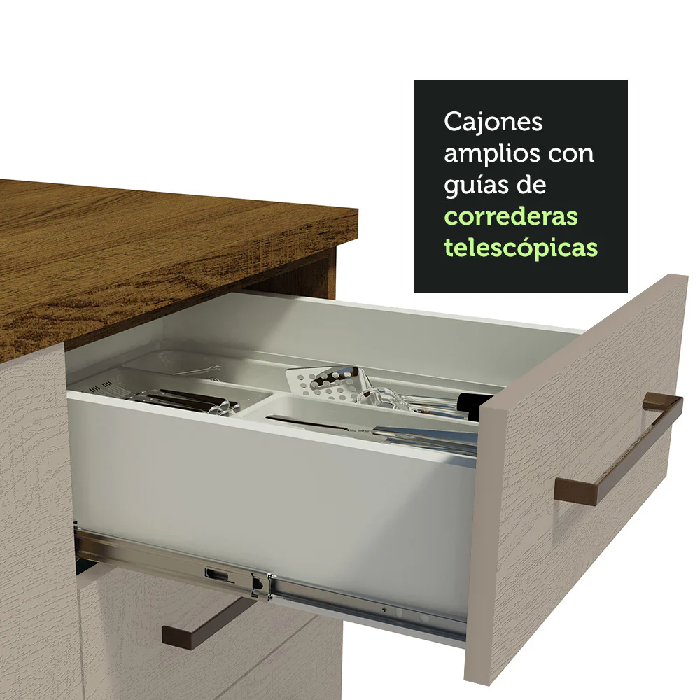 Kit con 2 Gabinetes Bajos 4 Puertas 3 Cajones Marrón/Crema Agata - Image 6