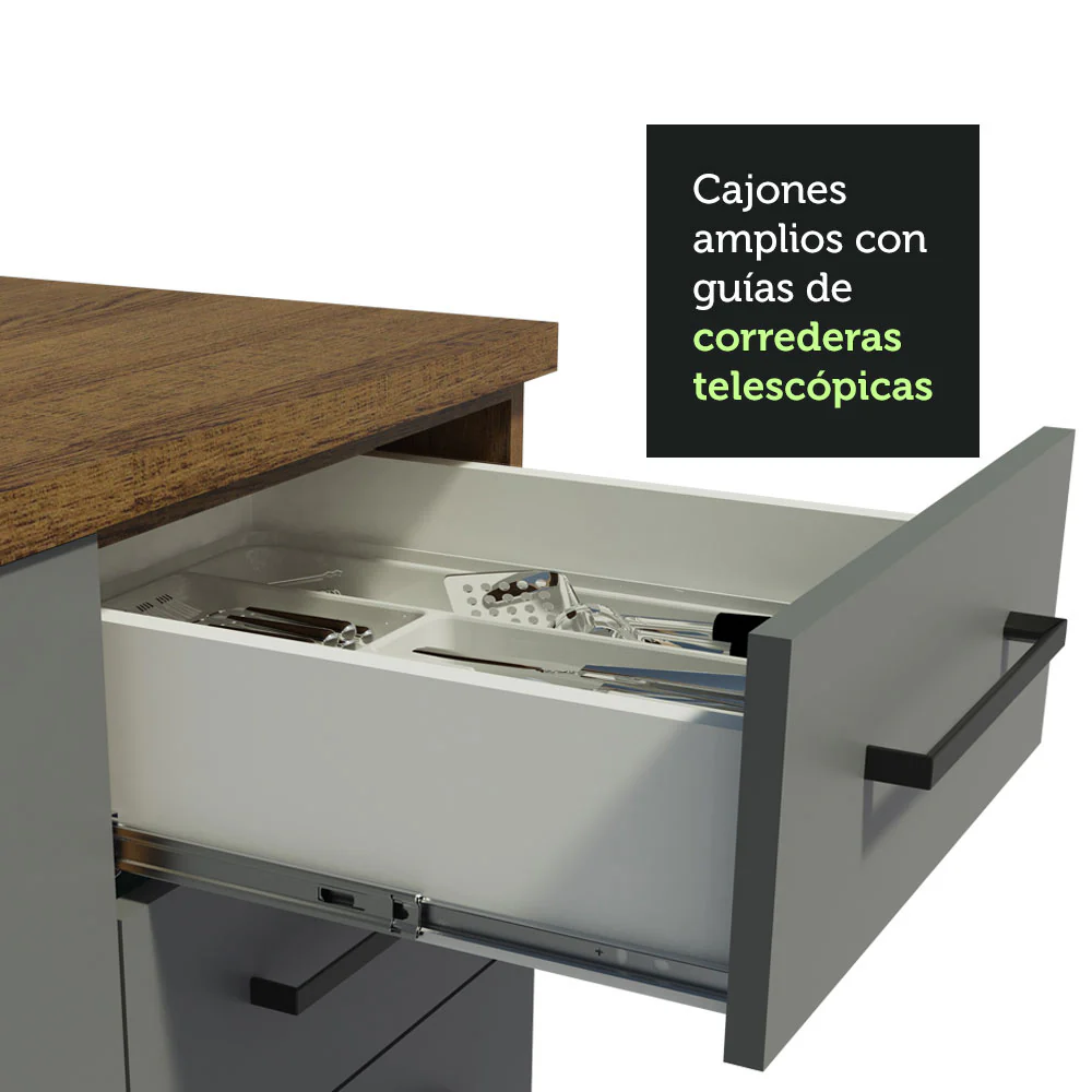 Kit con 2 Gabinetes Bajos 4 Puertas 3 Cajones Marrón/Gris Agata - Image 7