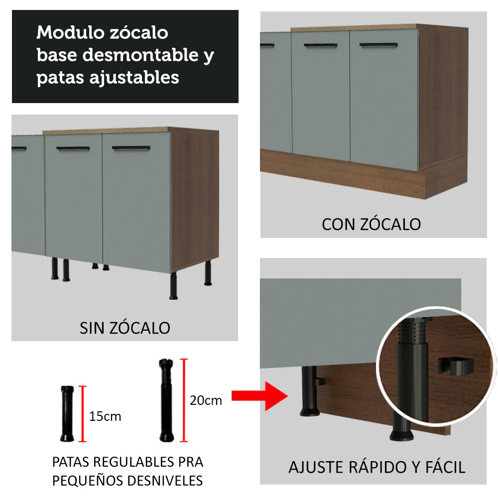Kit con 2 Gabinetes Bajos 4 Puertas 3 Cajones Marrón/Gris Agata - Image 8